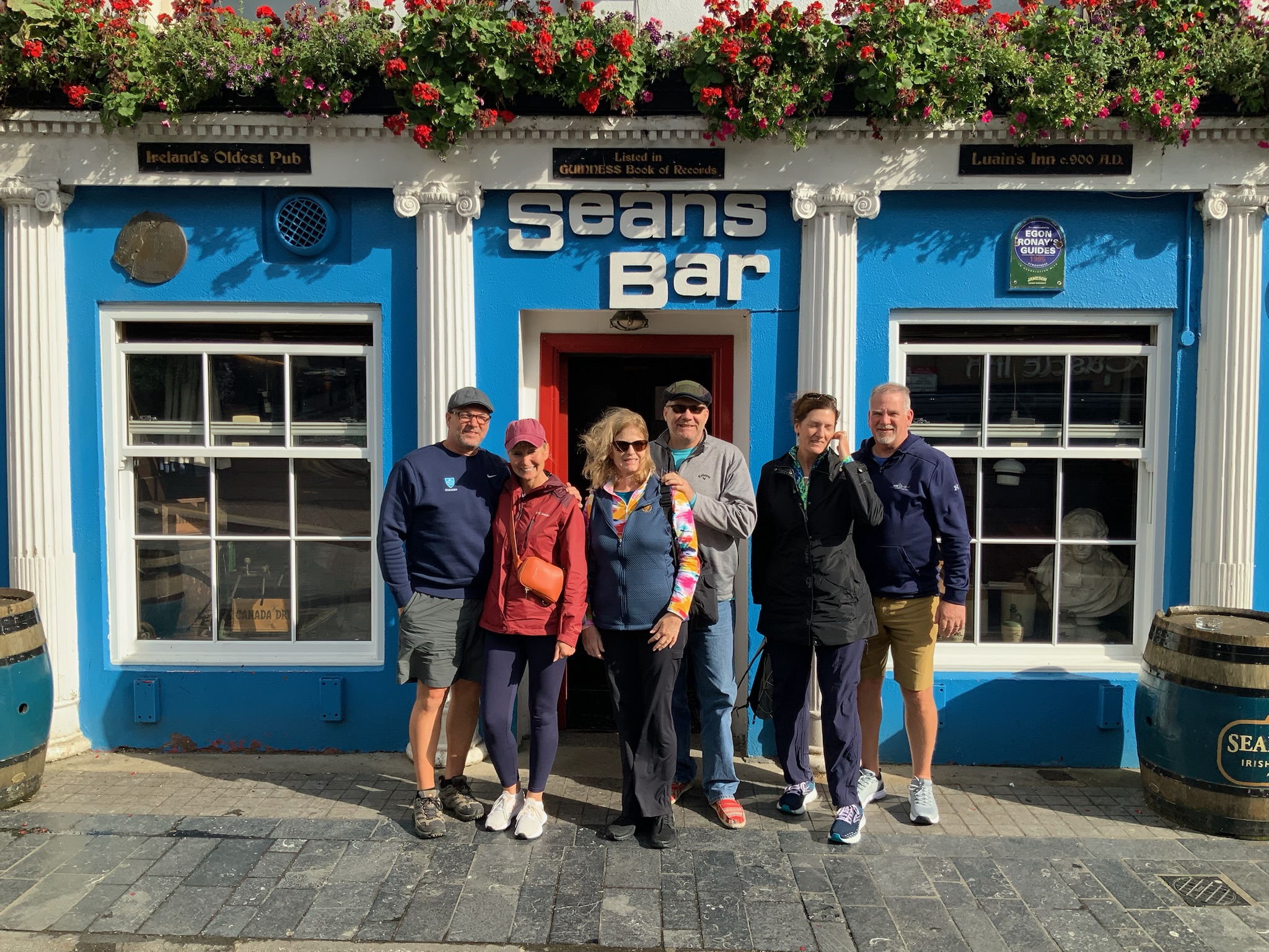 A group of Americans outside Irelands pub Sean’s bar in Athlone 