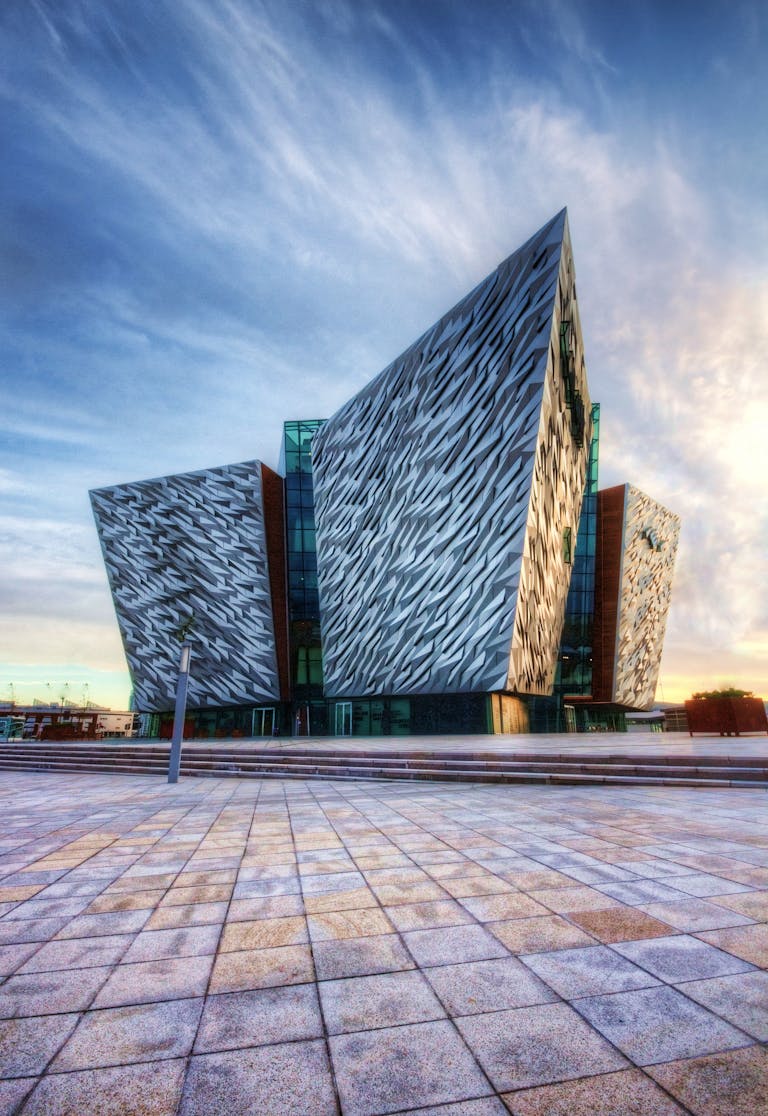 Cobh, Co Cork Impressive modern design of the Titanic Belfast museum, showcasing unique architectural style.
