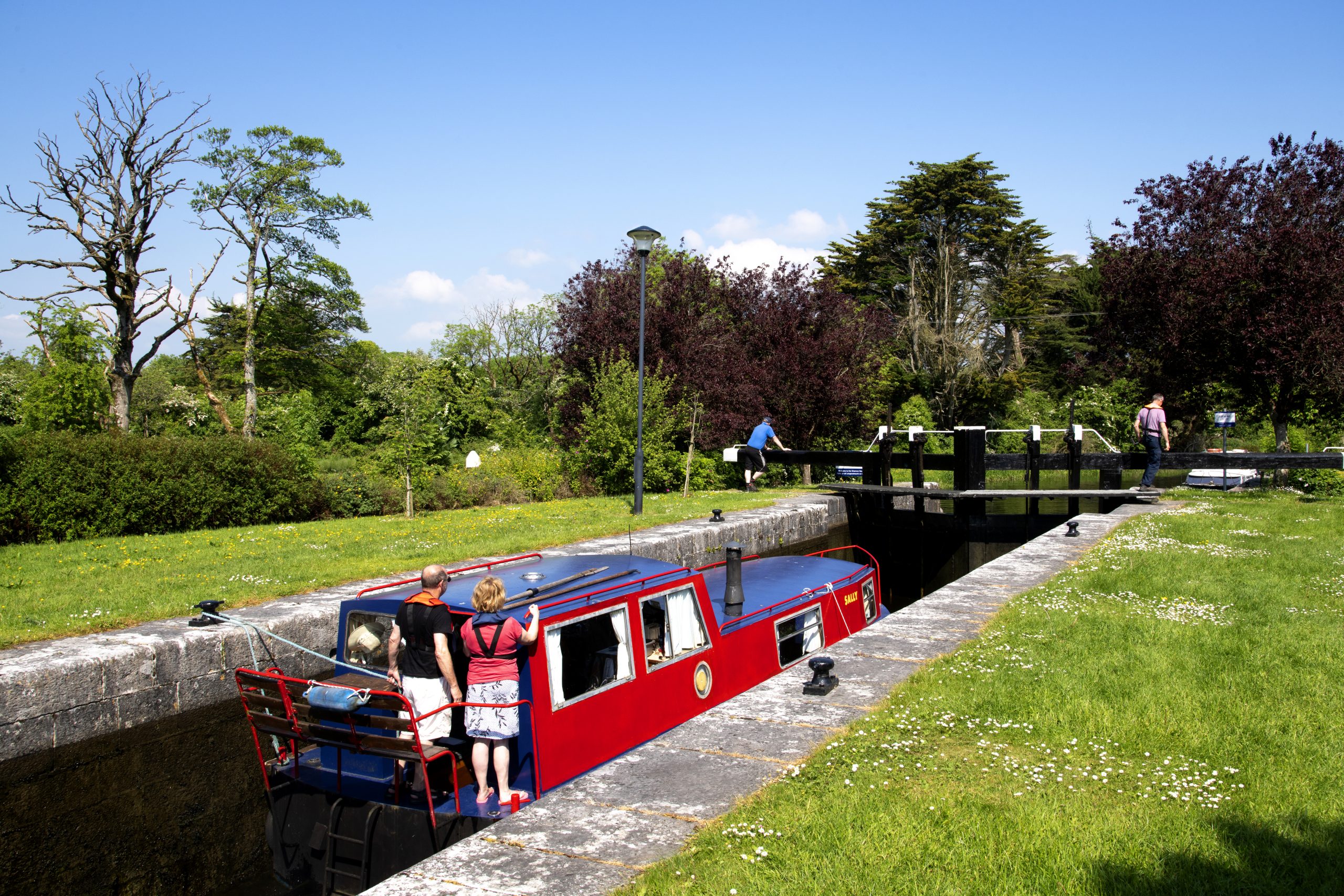 A red barge on the canal in Clondra Village Co. Longford
