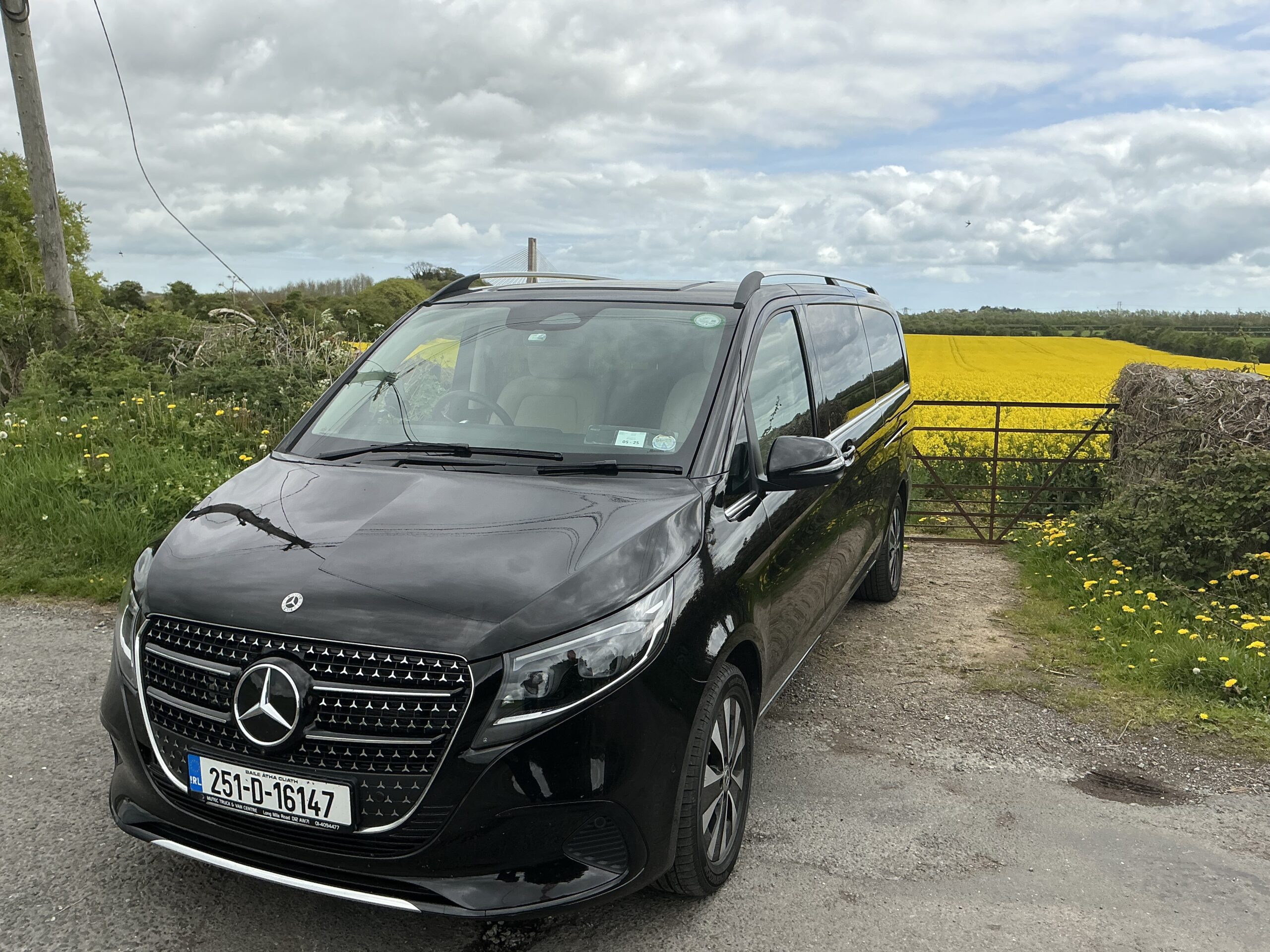 Our luxurious Mercedes looking splendid at a rapeseed oil field in Longford