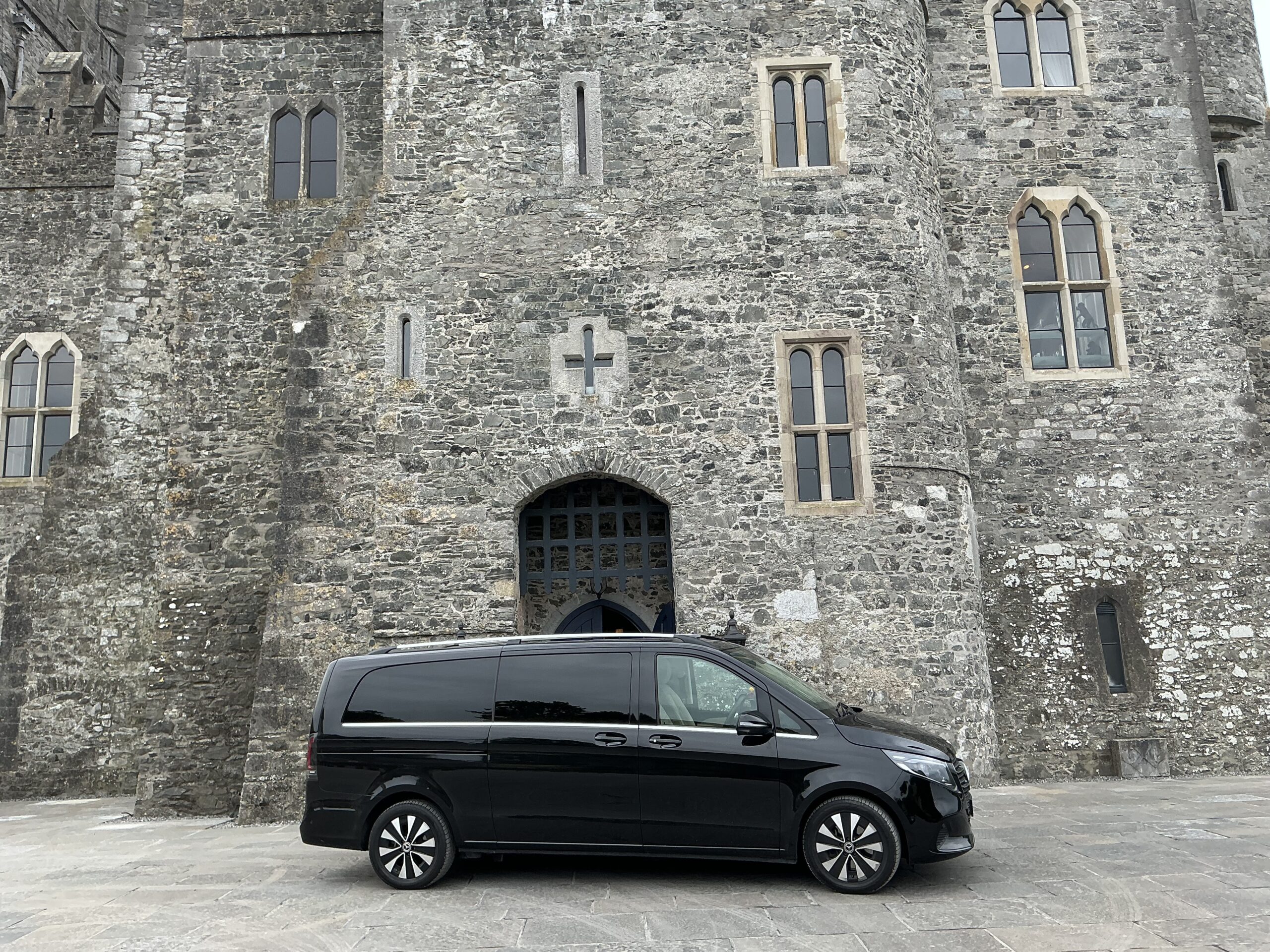 Parked outside a castle 